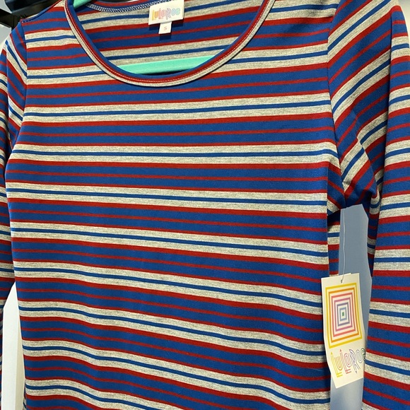 NWT LuLaRoe Red, White & Blue Striped Debbie Dress - Picture 5 of 8